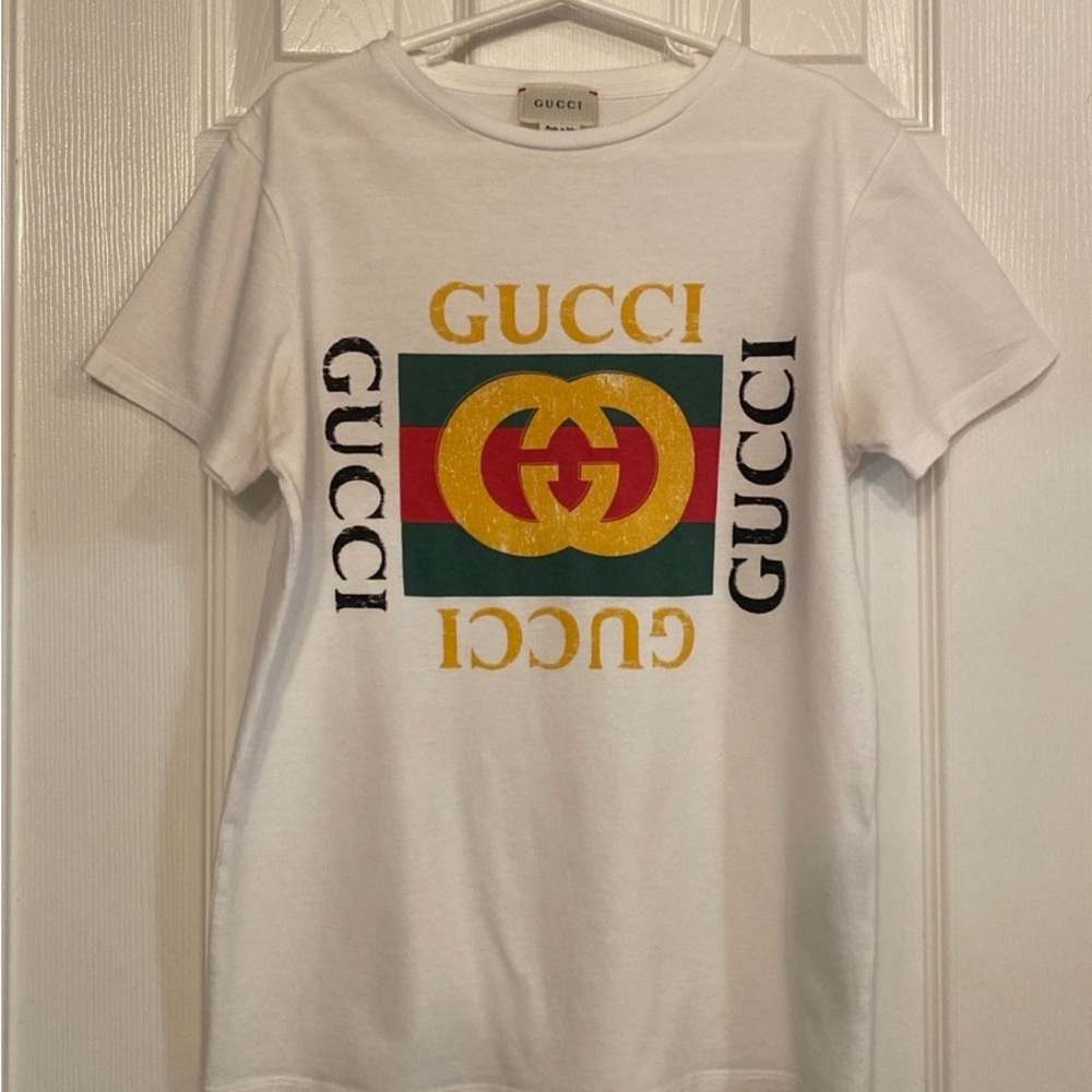 Gucci White Tee with Yellow Logo